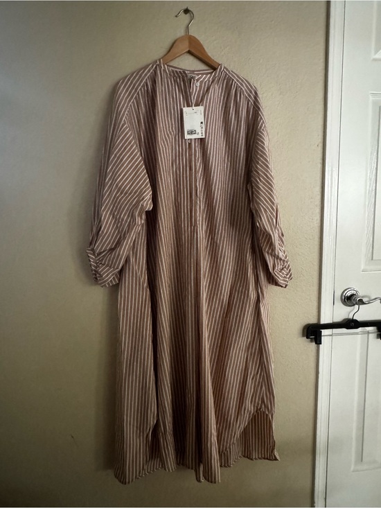 COS Dresses & Skirts - COS Beige and White Striped Midi Dress